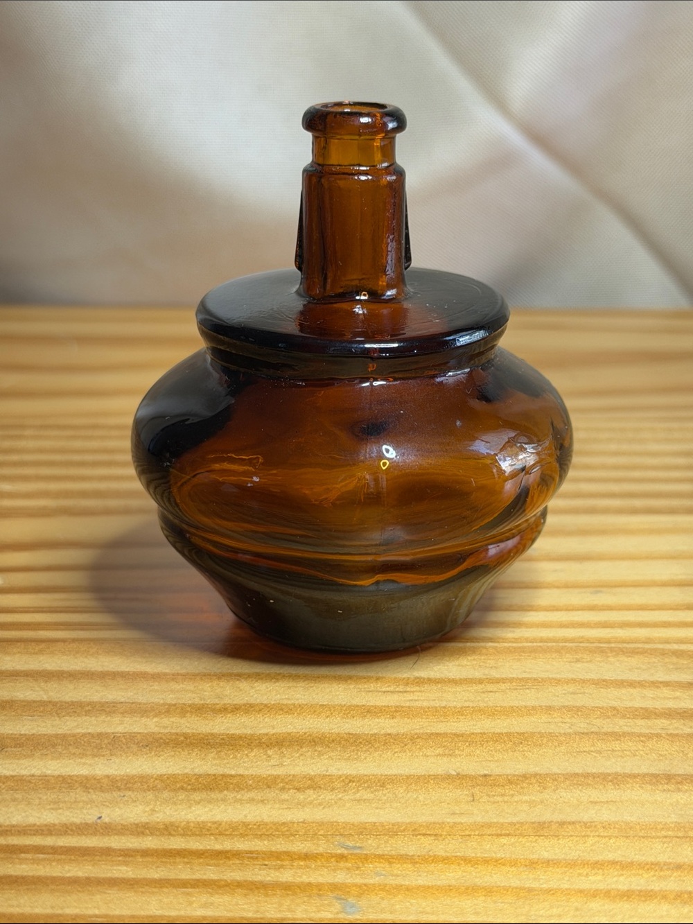 Vintage Amber Glass Perfume Bottle Base Ribbed Bud Vase